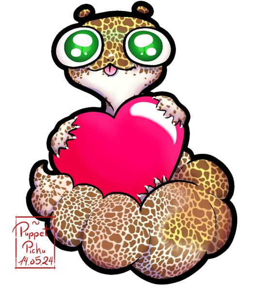 Gecko Yoghurt being silly and holding a heart