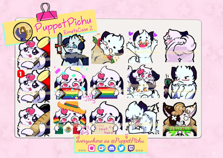 [13.06.2023] Bunch of Emotes used by PuppetPichu's community. Made on my Samsung Tab S7 with the app MediBang Paint and CSP.
